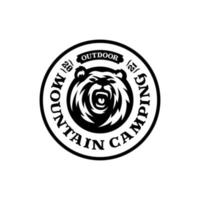 oso logo emblema vector ilustración. expedición de aventura al aire libre, camisa de silueta de cabeza de oso, sello de impresión. diseño de placa de tipografía vintage.