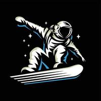 el astronauta monta en snowboard a través de la ilustración del vector universe.space.