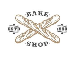 cross-shaped baguette bun in vintage style. label logo bakery. vector