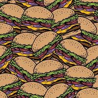 seamless pattern of pile of burgers in doodle vintage design vector