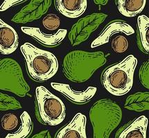 seamless pattern of Avocado fruits in doodle vintage style. vector