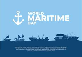 fondo del día marítimo mundial con cuatro barcos en el océano. vector