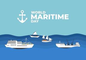 fondo del día marítimo mundial con cuatro barcos en el océano. vector