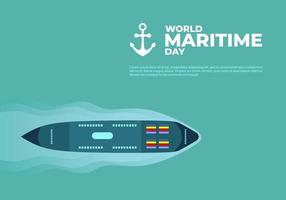 World maritime day background with big ship and anchor on ocean. vector