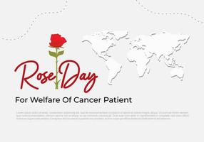 fondo del día de la rosa para el bienestar del paciente con cáncer con mapa de flores rojas. vector