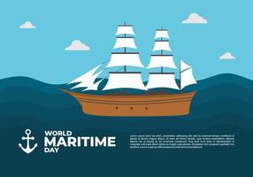 fondo del día marítimo mundial con gran barco en el océano. vector