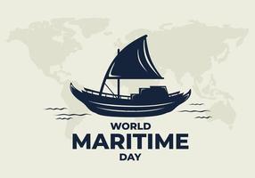 fondo del día marítimo mundial con mapa de la tierra y gran barco. vector