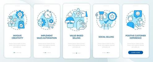 Selling tendencies blue onboarding mobile app screen. Innovations walkthrough 5 steps editable graphic instructions with linear concepts. UI, UX, GUI template. vector