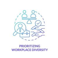 Prioritizing workplace diversity blue gradient concept icon. Example of ethical behavior abstract idea thin line illustration. Hiring process. Isolated outline drawing. vector