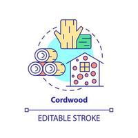 Cordwood concept icon. Sustainable building material abstract idea thin line illustration. Stackwall construction. Isolated outline drawing. Editable stroke. vector