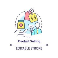 Product selling concept icon. Marketing strategy abstract idea thin line illustration. Bringing product to market. Isolated outline drawing. Editable stroke. vector