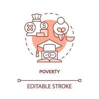 Poverty red concept icon. Bad learning performance. Problem in public schools abstract idea thin line illustration. Isolated outline drawing. Editable stroke. vector