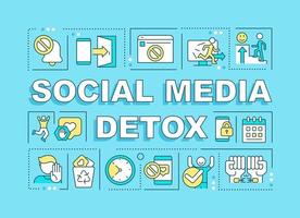 Social media detox word concepts blue banner. Coping with addiction. Infographics with icons on color background. Isolated typography. Vector illustration with text.