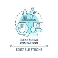 Break social comparison turquoise concept icon. Social media detox reason abstract idea thin line illustration. Isolated outline drawing. Editable stroke. vector