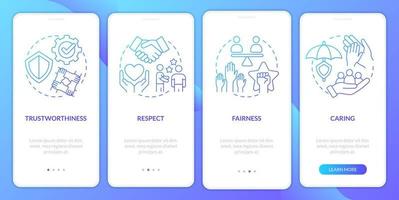 Organizational ethics elements blue gradient onboarding mobile app screen. Walkthrough 4 steps graphic instructions with linear concepts. UI, UX, GUI template. vector