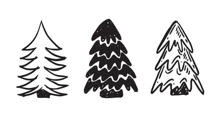 Christmas tree set, Hand drawn illustrations.