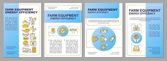 Farm equipment energy efficiency blue brochure template. Leaflet design with linear icons. Editable 4 vector layouts for presentation, annual reports.