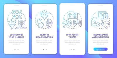 Winning customer trust blue gradient onboarding mobile app screen. Digital data walkthrough 4 steps graphic instructions with linear concepts. UI, UX, GUI template. vector