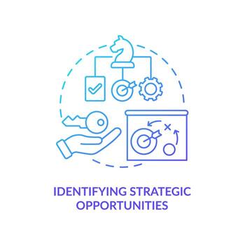identificar oportunidades estratégicas icono de concepto de gradiente azul. tarea de análisis de negocios idea abstracta ilustración de línea delgada. sesión de lluvia de ideas. dibujo de contorno aislado. vector