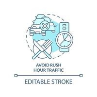 Avoid rush hour traffic turquoise concept icon. Waste time. Road trip recommendation abstract idea thin line illustration. Isolated outline drawing. Editable stroke. vector