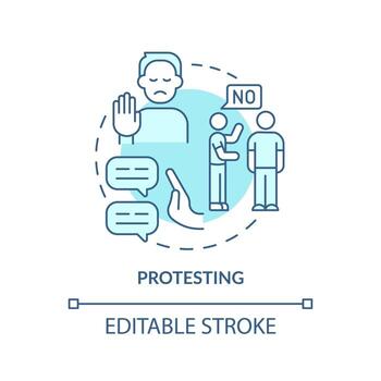 Protesting turquoise concept icon. Functional communication abstract idea thin line illustration. Expressing objection. Isolated outline drawing. Editable stroke. vector