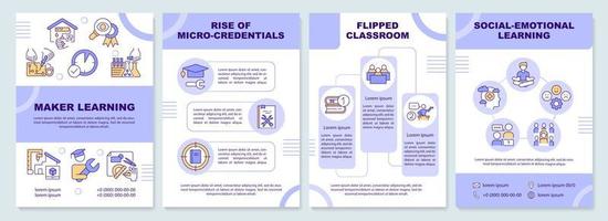 Trends in education light blue brochure template. Leaflet design with linear icons. Editable 4 vector layouts for presentation, annual reports.