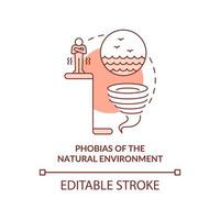 Phobias of natural environment red concept icon. Anxiety disorder. Specific phobias abstract idea thin line illustration. Isolated outline drawing. Editable stroke. vector