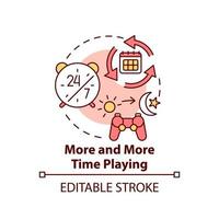 More and more time playing concept icon. Increasing term. Sign of game addiction abstract idea thin line illustration. Isolated outline drawing. Editable stroke. vector