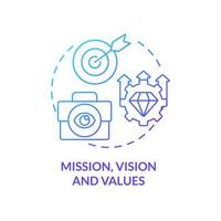 Mission, vision and values blue gradient concept icon. Factor that affect workplace culture abstract idea thin line illustration. Core principles. Isolated outline drawing. vector