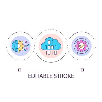 Global digital information storage loop concept icon. Online data. Virtual cloud usage abstract idea thin line illustration. Isolated outline drawing. Editable stroke. vector