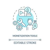 Monetization tools turquoise concept icon. Convert into income. Creator economy trend abstract idea thin line illustration. Isolated outline drawing. Editable stroke. vector