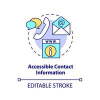 Accessible contact information concept icon. Quality of good website abstract idea thin line illustration. Company info. Isolated outline drawing. Editable stroke. vector