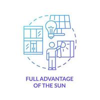 Full advantage of sun blue gradient concept icon. Sustainable architecture principle abstract idea thin line illustration. Solar panel. Isolated outline drawing. vector