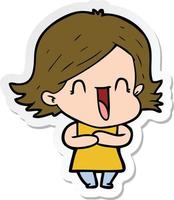 sticker of a cartoon laughing woman vector