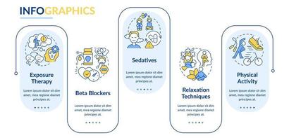 plantilla de infografía de rectángulo de tratamiento de trastorno de ansiedad. visualización de datos con 5 pasos. gráfico de información de la línea de tiempo del proceso. diseño de flujo de trabajo con iconos de línea. vector