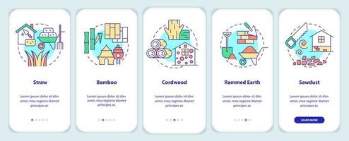 Alternative resources onboarding mobile app screen. Straw and bamboo walkthrough 5 steps graphic instructions pages with linear concepts. UI, UX, GUI template. vector