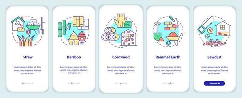 Alternative resources onboarding mobile app screen. Straw and bamboo walkthrough 5 steps graphic instructions pages with linear concepts. UI, UX, GUI template. vector