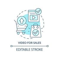 Video for sales turquoise concept icon. Selling trend abstract idea thin line illustration. Promoting product. Isolated outline drawing. Editable stroke. vector