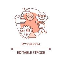 Mysophobia red concept icon. Fear of contamination and microbes. Most common phobia abstract idea thin line illustration. Isolated outline drawing. Editable stroke. vector