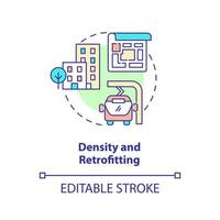 Density and retrofitting concept icon. Green urbanism principle abstract idea thin line illustration. Transport systems. Isolated outline drawing. Editable stroke. vector