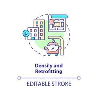 Density and retrofitting concept icon. Green urbanism principle abstract idea thin line illustration. Transport systems. Isolated outline drawing. Editable stroke. vector