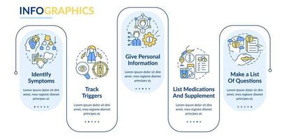 antes de la cita con la plantilla infográfica del rectángulo del terapeuta. visualización de datos con 5 pasos. gráfico de información de la línea de tiempo del proceso. diseño de flujo de trabajo con iconos de línea. vector