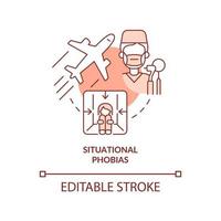 Situational phobias red concept icon. Anxiety disorder. Specific phobias abstract idea thin line illustration. Isolated outline drawing. Editable stroke. vector