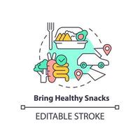 Bring healthy snacks concept icon. Healthcare. Vitamin packed snacks. Road trip tip abstract idea thin line illustration. Isolated outline drawing. Editable stroke. vector