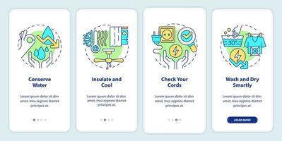 Energy efficiency at home onboarding mobile app screen. Walkthrough 4 steps editable graphic instructions with linear concepts. UI, UX, GUI template. vector
