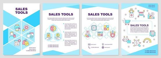 Sales tools blue brochure template. Promotion and marketing. Leaflet design with linear icons. Editable 4 vector layouts for presentation, annual reports.