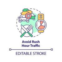 Avoid rush hour traffic concept icon. Wasting time. Road trip recommendation abstract idea thin line illustration. Isolated outline drawing. Editable stroke. vector