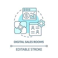 Digital sales rooms turquoise concept icon. Selling tool abstract idea thin line illustration. Virtual channels. Isolated outline drawing. Editable stroke. vector