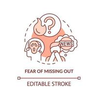 Fear of missing out terracotta concept icon. Following news. Downside of social media abstract idea thin line illustration. Isolated outline drawing. Editable stroke. vector