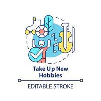 Take up new hobbies concept icon. Way to break social media addiction abstract idea thin line illustration. Isolated outline drawing. Editable stroke. vector